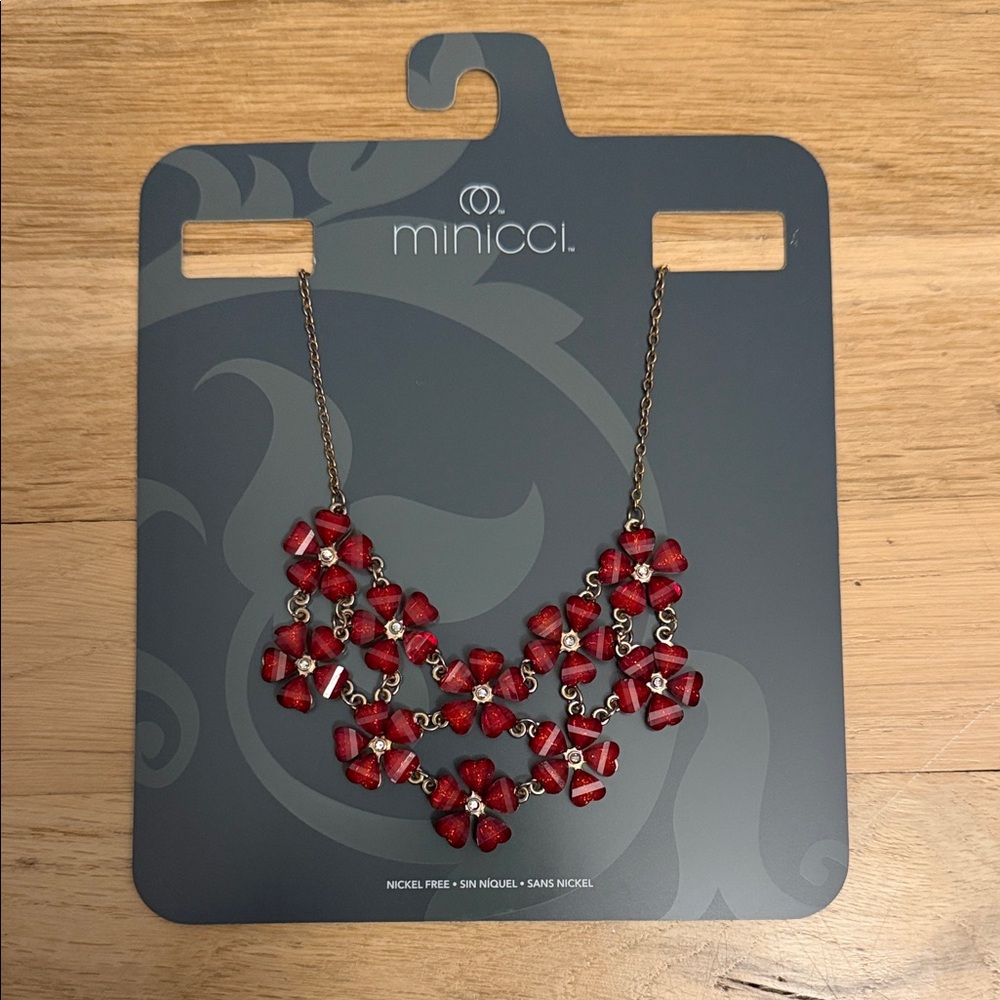 NWT - Minicci Red and Gold Floral Necklace